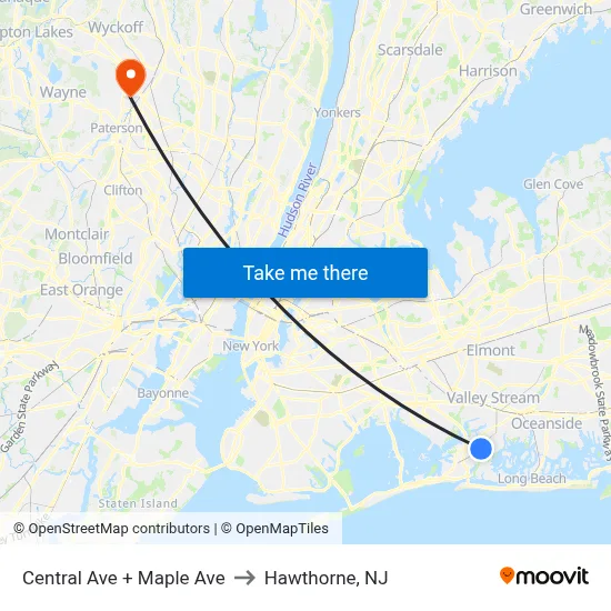 Central Ave + Maple Ave to Hawthorne, NJ map