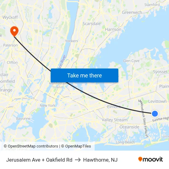 Jerusalem Ave + Oakfield Rd to Hawthorne, NJ map