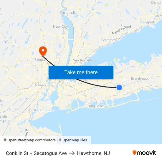 Conklin St + Secatogue Ave to Hawthorne, NJ map