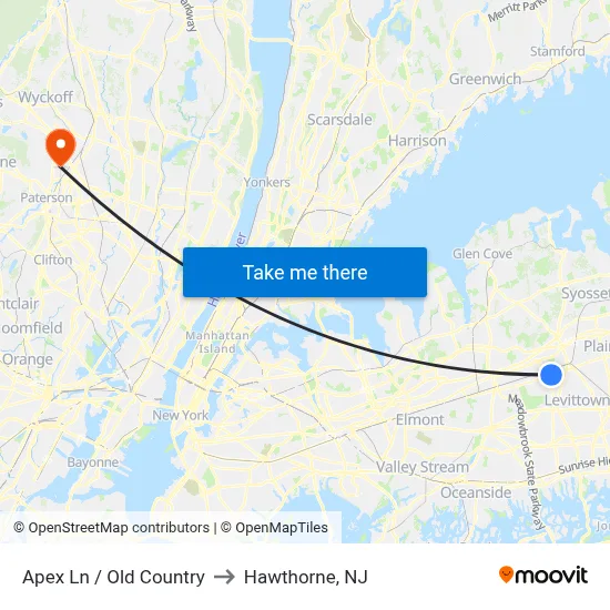 Apex Ln / Old Country to Hawthorne, NJ map
