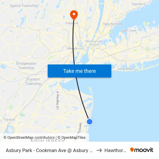 Asbury Park - Cookman Ave @ Asbury Ave (Southbound) to Hawthorne, NJ map