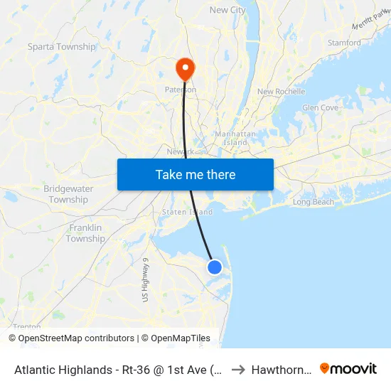 Atlantic Highlands - Rt-36 @ 1st Ave (Northbound) to Hawthorne, NJ map