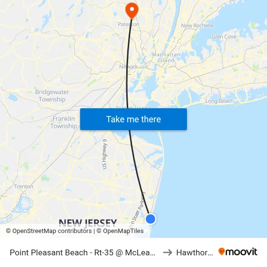 Point Pleasant Beach - Rt-35 @ McLean Ave (Northbound) to Hawthorne, NJ map