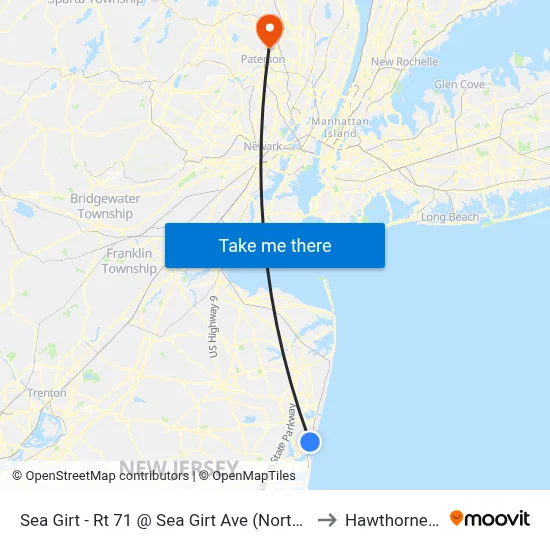 Sea Girt - Rt 71 @ Sea Girt Ave (Northbound) to Hawthorne, NJ map