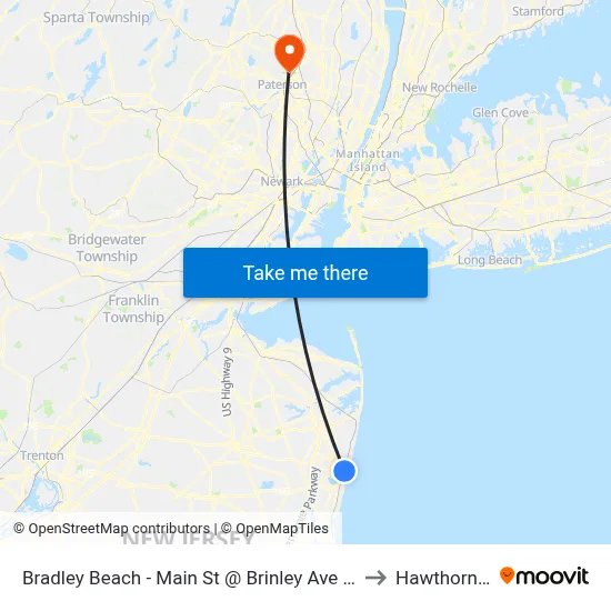 Bradley Beach - Main St @ Brinley Ave (Southbound) to Hawthorne, NJ map