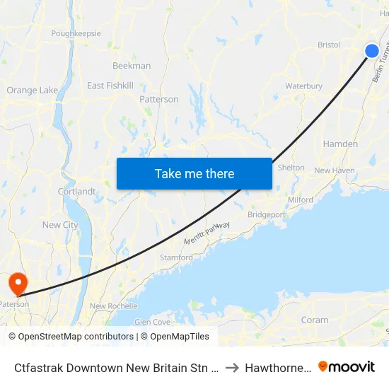 Ctfastrak Downtown New Britain Stn @ Bay B to Hawthorne, NJ map