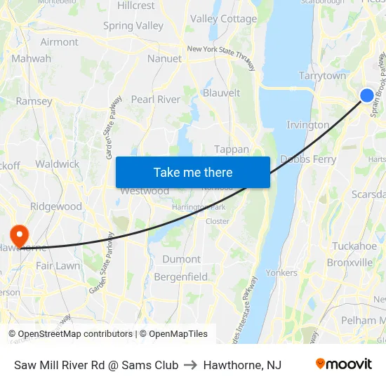 Saw Mill River Rd @ Sams Club to Hawthorne, NJ map