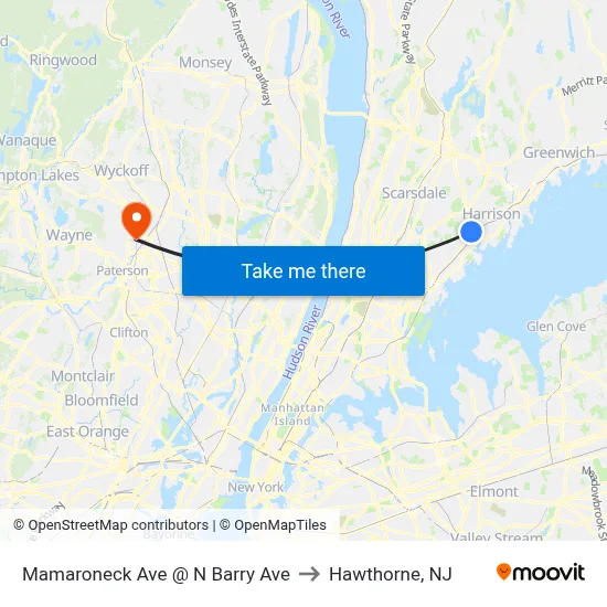 Mamaroneck Ave @ N Barry Ave to Hawthorne, NJ map