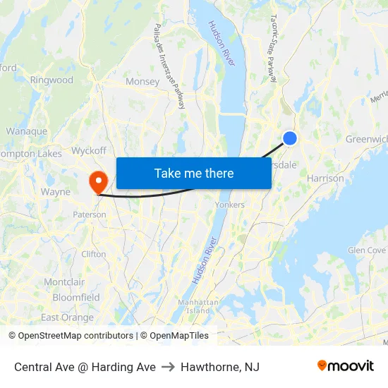 Central Ave @ Harding Ave to Hawthorne, NJ map