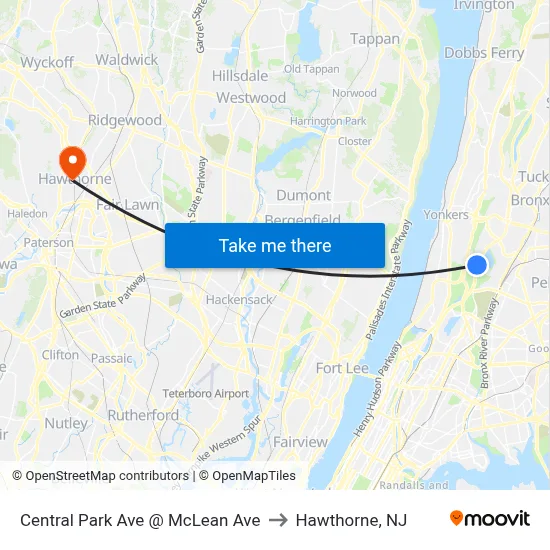 Central Park Ave @ McLean Ave to Hawthorne, NJ map