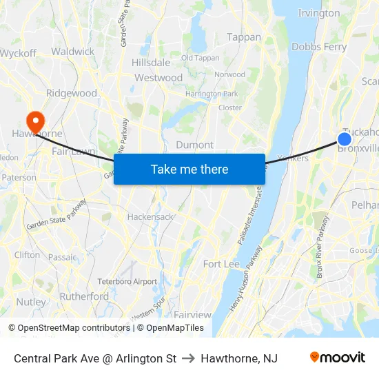 Central Park Ave @ Arlington St to Hawthorne, NJ map