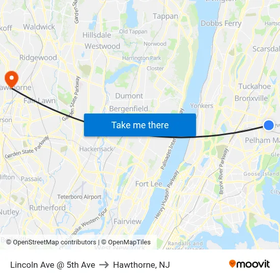 Lincoln Ave @ 5th Ave to Hawthorne, NJ map