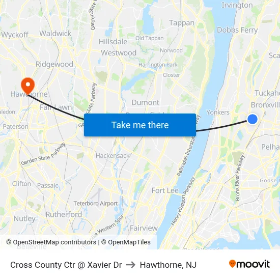 Cross County Ctr @ Xavier Dr to Hawthorne, NJ map