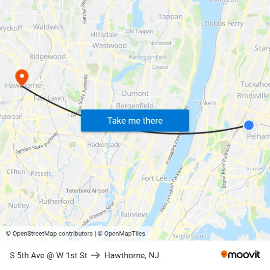 S 5th Ave @ W 1st St to Hawthorne, NJ map
