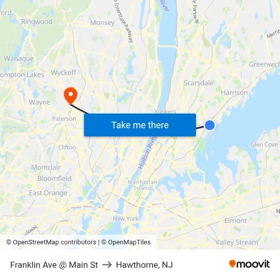 Franklin Ave @ Main St to Hawthorne, NJ map