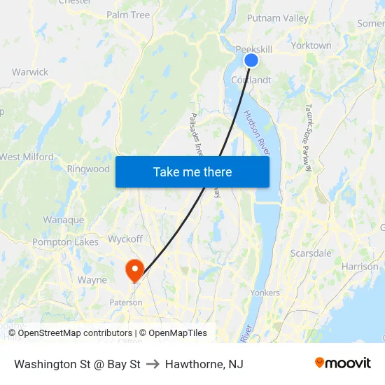 Washington St @ Bay St to Hawthorne, NJ map