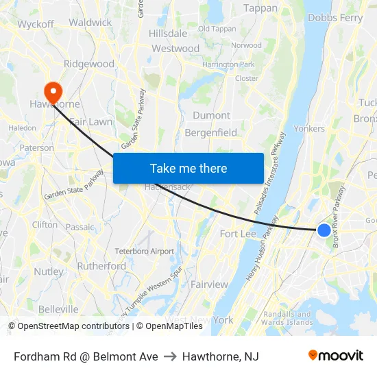 Fordham Rd @ Belmont Ave to Hawthorne, NJ map