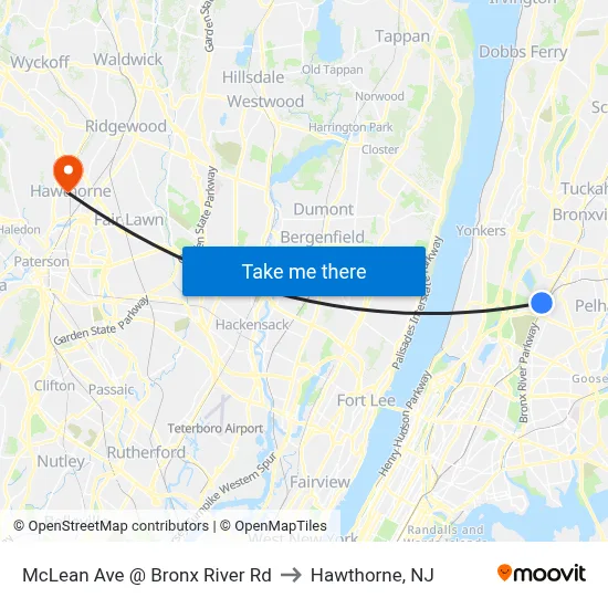 McLean Ave @ Bronx River Rd to Hawthorne, NJ map