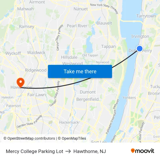 Mercy College Parking Lot to Hawthorne, NJ map