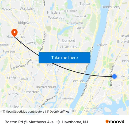 Boston Rd @ Matthews Ave to Hawthorne, NJ map