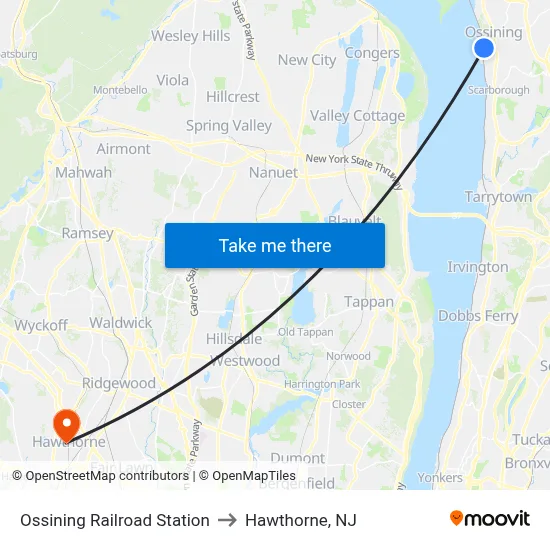 Ossining Railroad Station to Hawthorne, NJ map