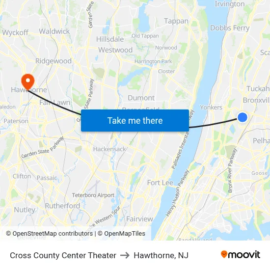 Cross County Center Theater to Hawthorne, NJ map