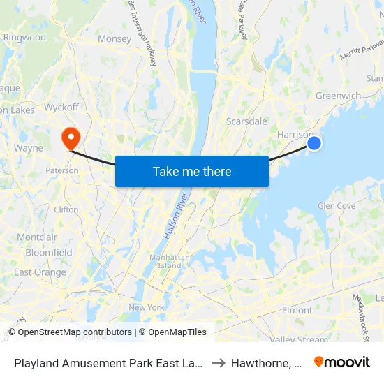 Playland Amusement Park East Lane to Hawthorne, NJ map