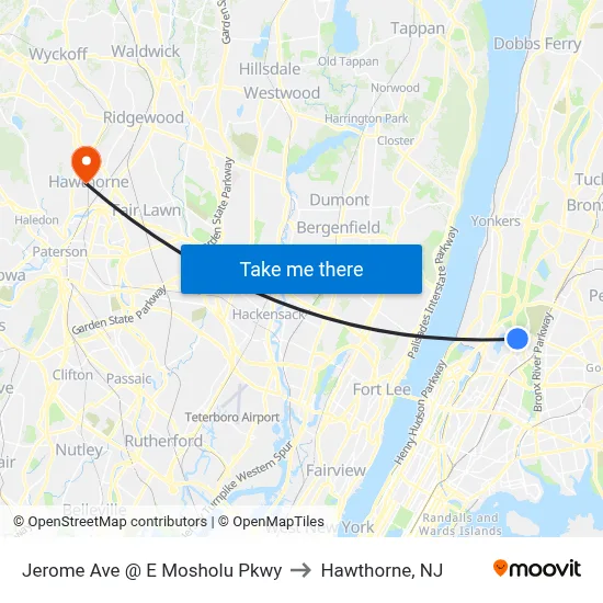 Jerome Ave @ E Mosholu Pkwy to Hawthorne, NJ map