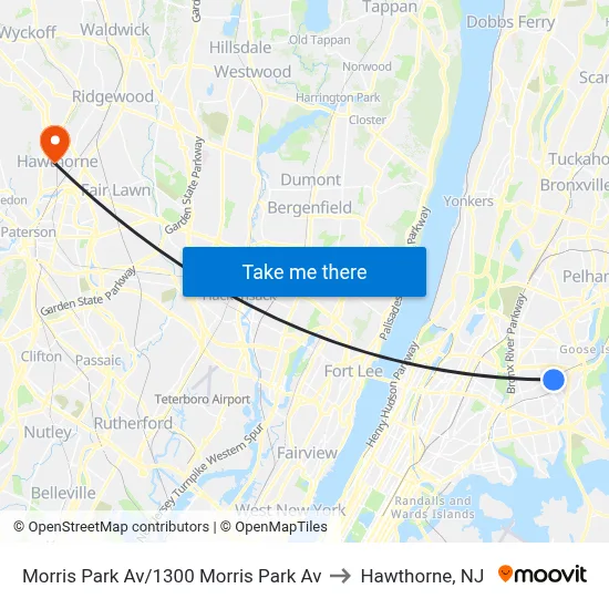 Morris Park Av/1300 Morris Park Av to Hawthorne, NJ map