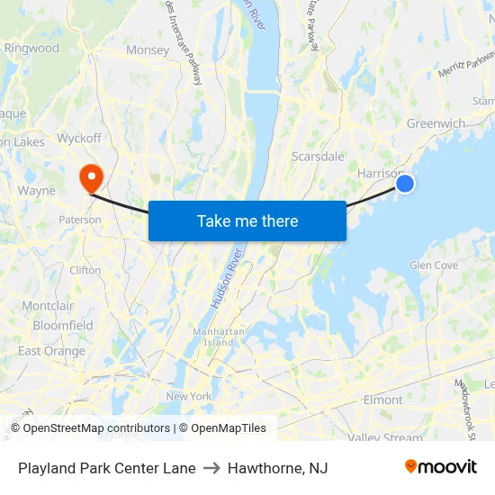 Playland Park Center Lane to Hawthorne, NJ map
