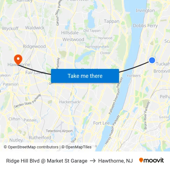 Ridge Hill Blvd @ Market St Garage to Hawthorne, NJ map