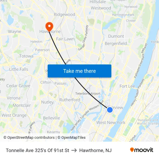 Tonnelle Ave 325's Of 91st St to Hawthorne, NJ map