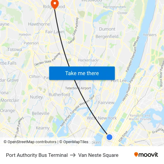 Port Authority Bus Terminal to Van Neste Square map