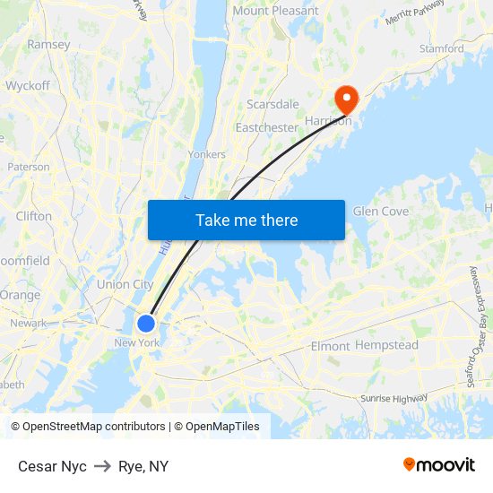 Cesar Nyc to Rye, NY map