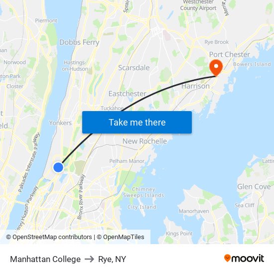 Manhattan College to Rye, NY map