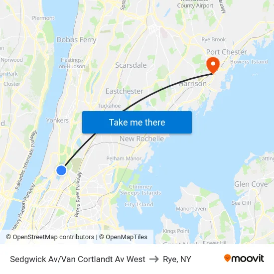 Sedgwick Av/Van Cortlandt Av West to Rye, NY map