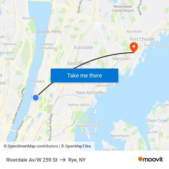 Riverdale Av/W 259 St to Rye, NY map