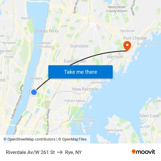 Riverdale Av/W 261 St to Rye, NY map