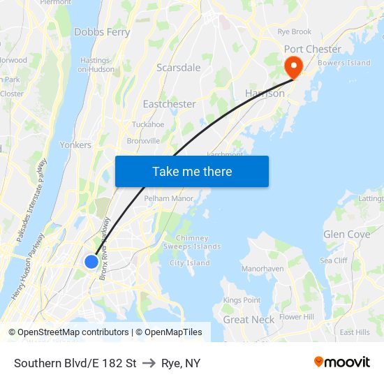 Southern Blvd/E 182 St to Rye, NY map