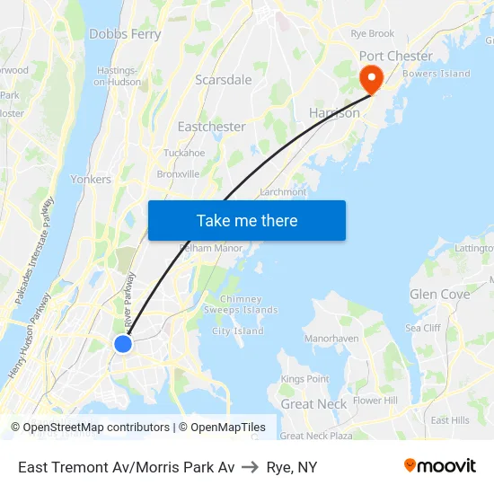 East Tremont Av/Morris Park Av to Rye, NY map