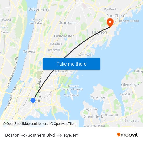 Boston Rd/Southern Blvd to Rye, NY map