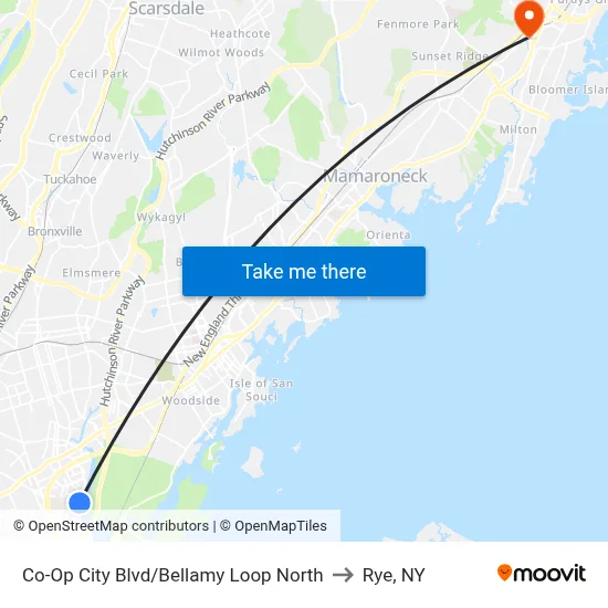 Co-Op City Blvd/Bellamy Loop North to Rye, NY map