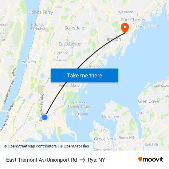 East Tremont Av/Unionport Rd to Rye, NY map