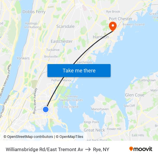 Williamsbridge Rd/East Tremont Av to Rye, NY map