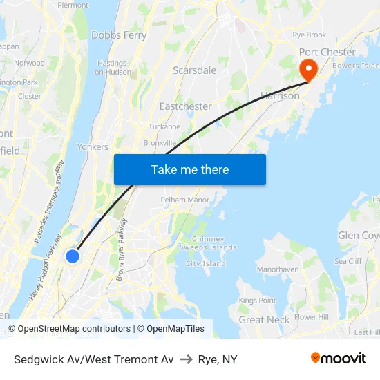 Sedgwick Av/West Tremont Av to Rye, NY map