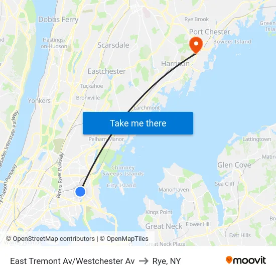 East Tremont Av/Westchester Av to Rye, NY map