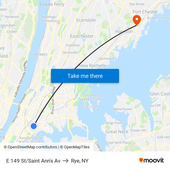 E 149 St/St Ann's Av to Rye, NY map