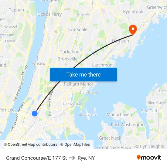 Grand Concourse/E 177 St to Rye, NY map