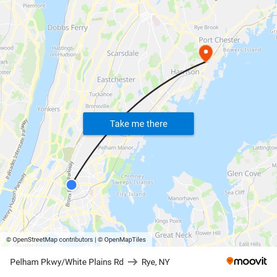 Pelham Pkwy/White Plains Rd to Rye, NY map