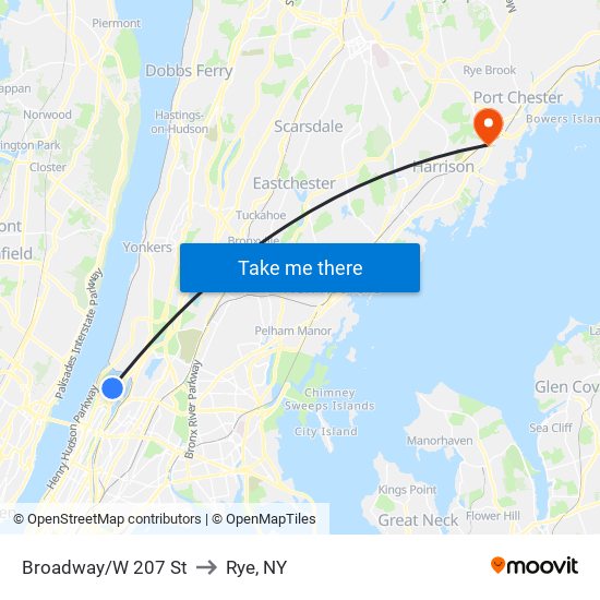 Broadway/W 207 St to Rye, NY map